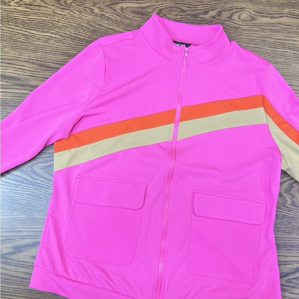 Vibrant Pink Bomber Jacket with Stripes